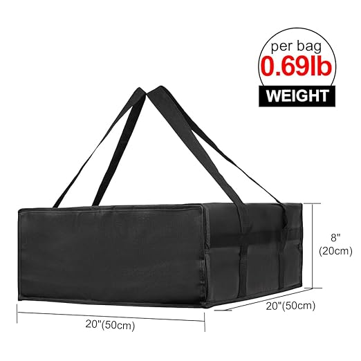 Bodaon Insulated Pizza Delivery Bag, 20" x 20" x 8" Warmer, Black, 1-Pack | Pizza Bags for Delivery Carry Hot, Insulated Food Delivery Bag, Grocery Shopping Bags, Commercial Catering Rideshare, Parties