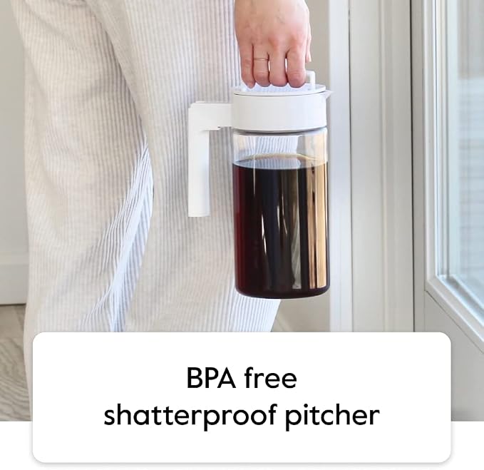 Takeya Deluxe Cold Brew Coffee Maker - BPA-Free Tritan Pitcher with Airtight Leakproof Lid, Silicone Grip Handle, Fine-Mesh Filter - Shatter-Proof, Dishwasher Safe, Made in USA - 2 Quart/Stone