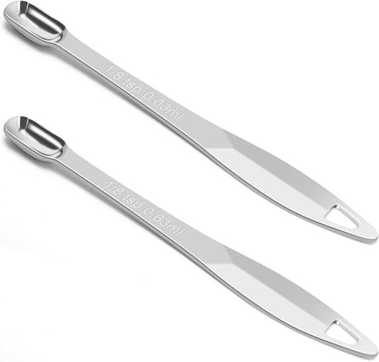 2 Pcs 1/8 Teaspoon (0.63 mL | 1/8 Tsp | 0.63 cc | 1/64 oz) Stainless Steel Single Measuring Spoon, Long Handle Metal Measuring Spoon, Kitchen Gadgets for Cooking & Baking