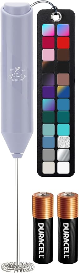 Zulay Kitchen Powerful Milk Frother AA Batteries Included – Ultra Fast Handheld Drink Mixer with Stainless Steel Whisk Stirrer for Coffee, Protein, Matcha & More, Frother Wand Electric Frothmate