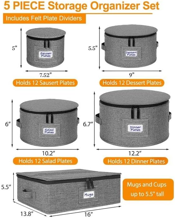 China Storage Containers 5-Piece Hard Shell Dinnerware Set Moving Boxes | Hard shell sides and bottom, quilted and stackable plate & dish protectors, plus adjustable mug and cup storage for moving