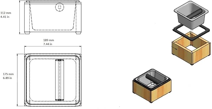 Rattleware Stainless Steel Knock Box with Maple Holder Espresso Knock Bin