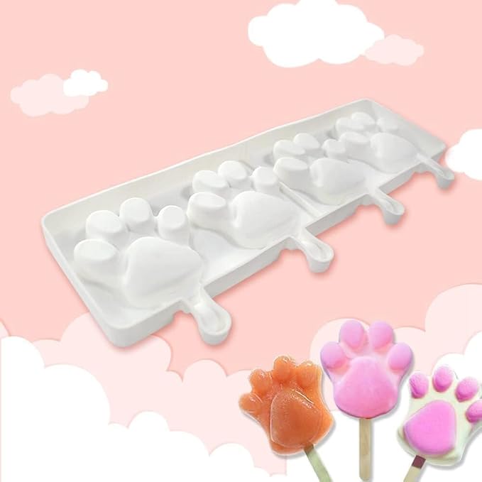 1 Pack Cute Paw Shape Silicone Ice Pop Molds - 4 Cavities for Kids & Adults - DIY Popsicle Maker