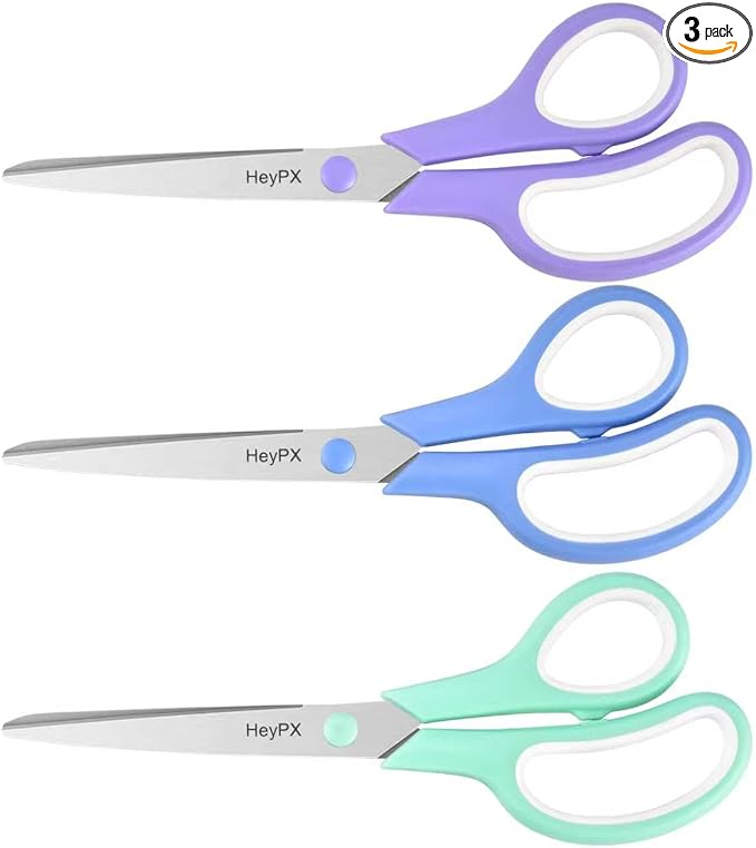 3-Pack 8.5" Ultra Sharp Stainless Steel Scissors - Premium All Purpose for Office, Crafts, Sewing, Home & School | Comfort-Grip Ambidextrous (Left & Right Handed)