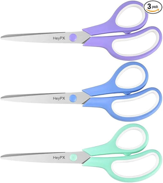 3-Pack 8.5" Ultra Sharp Stainless Steel Scissors - Premium All Purpose for Office, Crafts, Sewing, Home & School | Comfort-Grip Ambidextrous (Left & Right Handed)