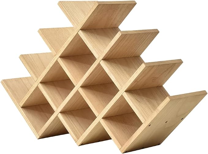 KIRIGEN Wood Wine Rack, 13-Bottle 4-Tier Countertop Holder, Natural, 4-NA | 22.28 x 5.9 x 13.9 In, Freestanding Wooden Rack Stores 13 Wine Bottles for Counters, Cabinets, Pantry Shelves, and Home Bars