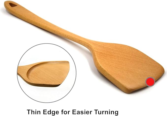 Bamber Wooden Wok Spatula Set Wood Turner with Long Handle for Non Stick Cookware