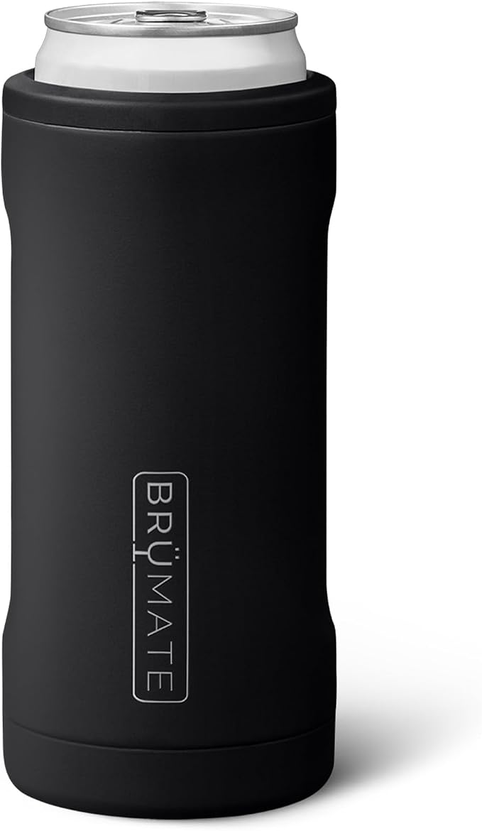 BrüMate Hopsulator Slim Can Cooler Insulated for 12oz Slim Cans | Skinny Can Insulated Stainless Steel Drink Holder for Hard Seltzer, Beer, Soda, and Energy Drinks (Matte Black)
