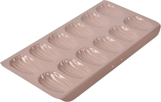 Madeleine Pan, 12-Cavity Mold Cake Pan Non-Stick Oval Shell Madeline Bakeware for Oven Baking (Rose Gold)