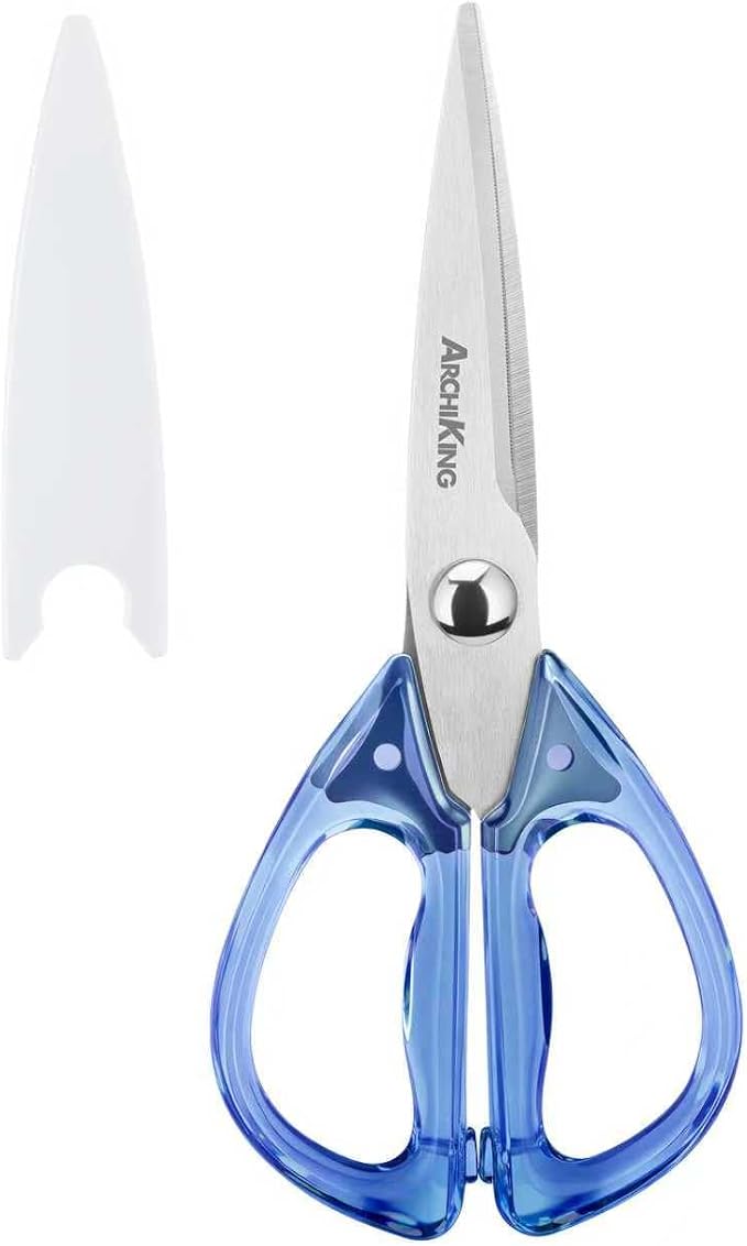 8.0inch Kitchen Shears, Sharp Stainless Steel Meat & Poultry Scissors, Transparent Blue Acrylic Handle, All Purpose Utility Cooking Scissors for Kitchen/BBQ/Home/Office