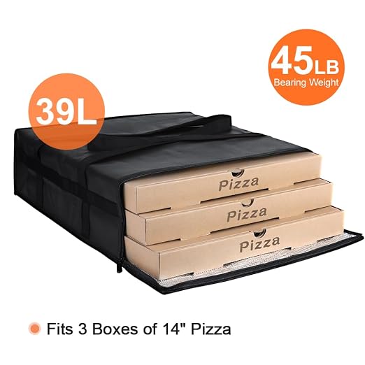 Insulated Pizza Delivery Bag for Carry Hot, 20" x 20" x 6" Black 1Pk | Carrier Warmer for Hot/Cold Food, Insulated Food Delivery Bag, Insulated Grocery Cooler Bags for Catering/Drivers, Commercial