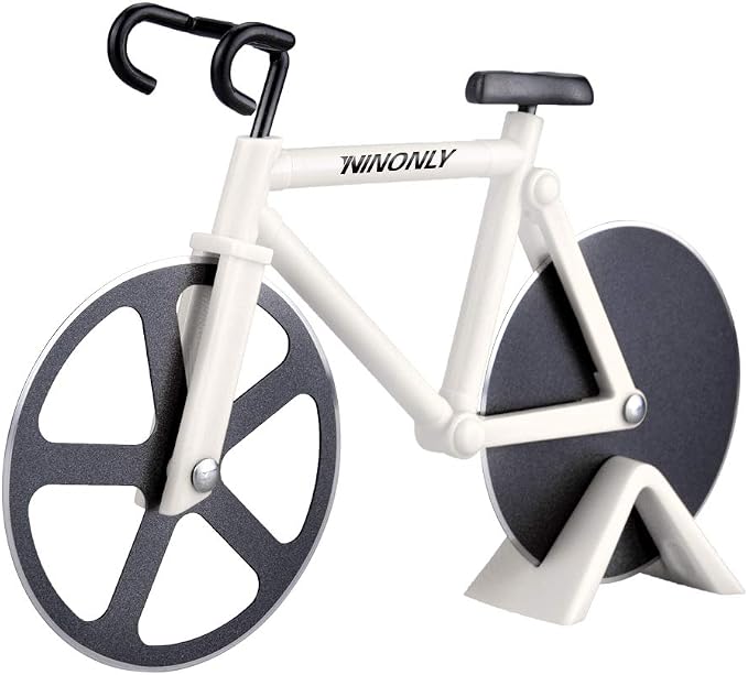 Ninonly Bicycle Pizza Cutter Wheel,Non-stick Bike Pizza Slicer,Stainless Steel Cutting Wheels With a Stand for Pizza Lovers, Housewarming Gifts Cool Kitchen Gadget Cool Men's Gift