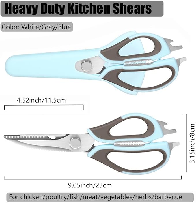 2 Pcs Heavy Duty Kitchen Shears with Magnetic Holder for Fridge, Multi-function Kitchen Magnetic Scissors for Food - Come Apart Design, Rust-Resistant (White and Green)