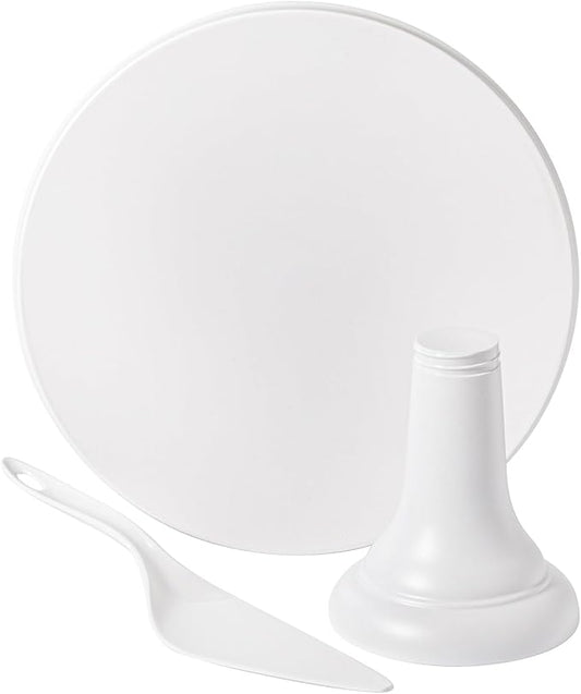 JOYMAY 9.6 Inch Bamboo Fiber Cake Stand, Round Cake Holder, Cake Plate with Detachable Base, Dessert Table Display Set, Cake Decorating for Birthday Party Baking Gifts for 6inch, 8inch Cakes (White)