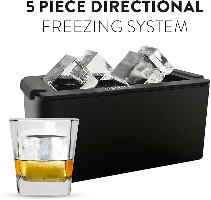 Clearcube Crystal Clear Ice Cube Maker - 6 Piece Directional Freezing System - Makes 8 Jumbo 2 Inch Crystal Clear Ice Cubes - No Odor Lid No Freezer Burn - Perfect for Whiskey Cocktails and More