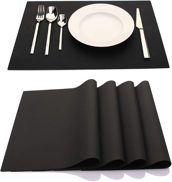 ME.FAN Silicone Placemats [17.7''x12.6''] Heat-Resistant Thicken Non-Slip Tablemats Non-Skid Table Mats Set of 4 (Black)