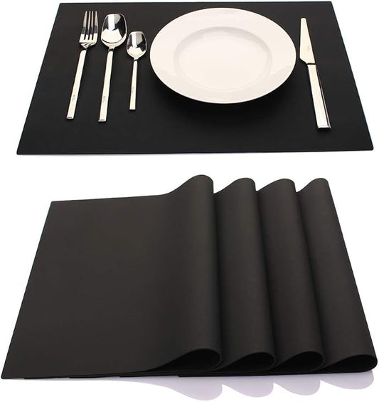 ME.FAN Silicone Placemats [17.7''x12.6''] Heat-Resistant Thicken Non-Slip Tablemats Non-Skid Table Mats Set of 4 (Black)