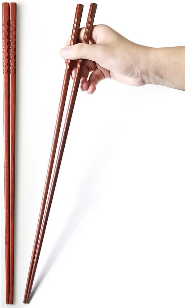 Long Cooking Chopsticks,16.5 Inches Brown Extra Long Wooden Chopsticks Kitchen Frying Chopstick Reusable for Noodles Hotpot, 2 Pairs