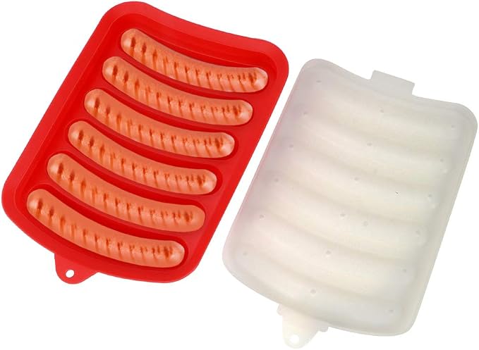 Silicone Sausage Mold, 3 Pcs Hot Dogs Silicone Mold DIY Ham Making Mould Baby Food Supplement Baking Tools, 6 Cavity Sausage Tray(Red)