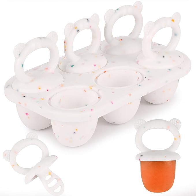Sakolla Baby Popsicle Molds Mini 6-Cavity Silicone Ice Pop Mold with Sticks Breastmilk Popsicle Molds for Teething Relief Toddler Popsicle Mold for Ice Cream Frozen Yogurt and Fruit Juice (Confetti)