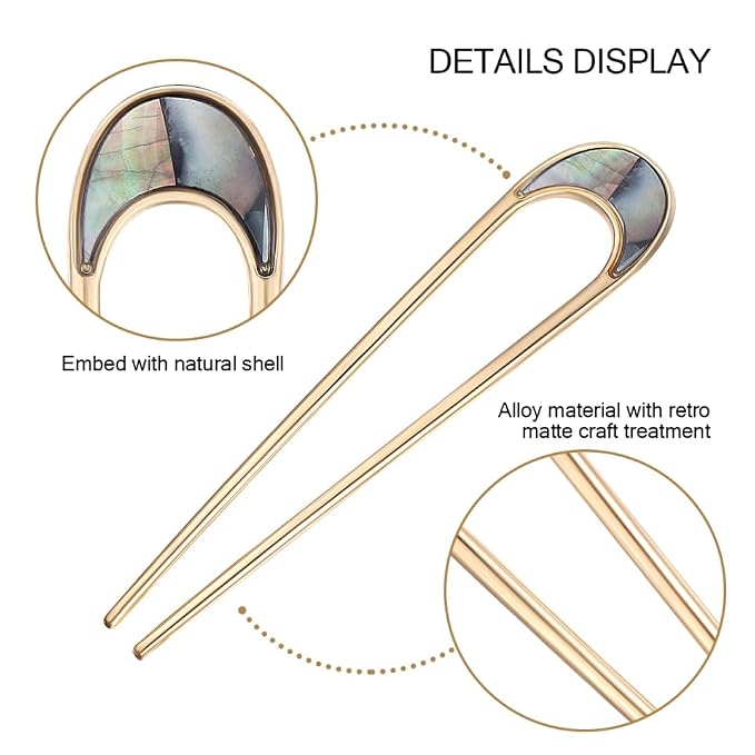 Lurrose 2pcs Hair Sticks Vintage Metal Hair Pins Moon Elegant Hair Chopsticks U Shaped Headdress Hair Styling Accessories for Woman Girls