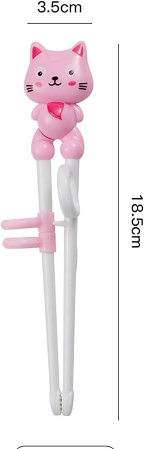 2Pairs Chopsticks, Learning Helper Practice Training Chopsticks Gift with Animals (cat pink +blue)