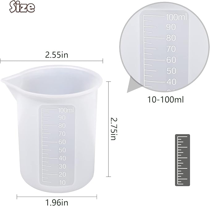 10pcs Silicone Measuring Cups for Resin,100ml Mixing Cups for Resin DIY Craft Jewelry Making Paint Pouring Cup, Non-Stick Clearer Precise Scale Reusable