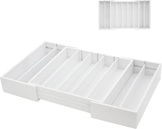 MinBoo Bamboo Drawer Organizer - Expandable K Cup & Pods Holder, Coffee Pod Storage, Tea Organizer, Versatile Kitchen Accessory Organization and Storage,White