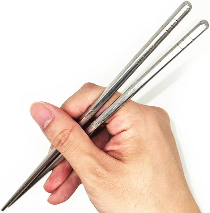 2Pairs Silver Stainless Steel Chopsticks Reusable Dishwasher Safe | Lightweight,Easy to clean