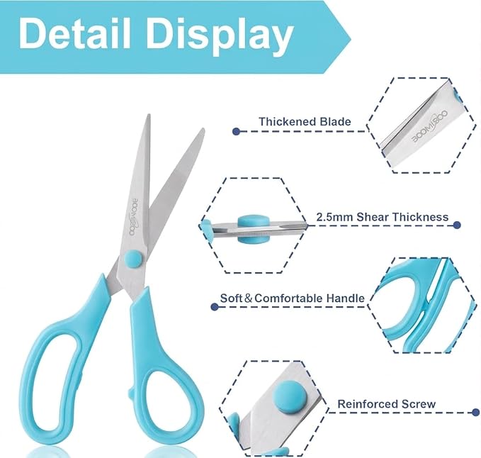 6PCS 8" Scissors,Sharp Stainless Steel Multicolor for Office School Crafts | Right/Left Handed, Comfort Grip Scissors for Office Desk Accessories Sewing Fabric Home Craft School Teacher/Class Supplies