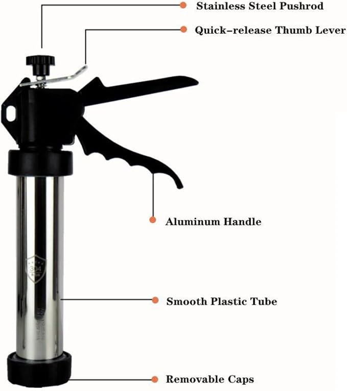 9 Inch Stainless Steel Jerky Gun, Meat Injector, To Make Jerky Meat Squeeze Gun Beef Gun Patties Gun, Jerky Gun Kit With 5 pcs Stainless Steel Nozzles Kits