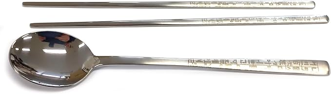 GARASANI Korean Traditional Cutlery Stainless Steel Spoons and Chopsticks Set (Silver Hunminjeongeum)