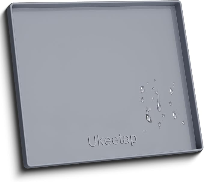 ukeetap 25" x 22" Extra Thick Silicone Mat Waterproof with Raised Edge, Under Sink Mat for Kitchen & Bathroom, Kitchen Cabinet Liner, Multi-Purpose for Storage & Protection, Gray