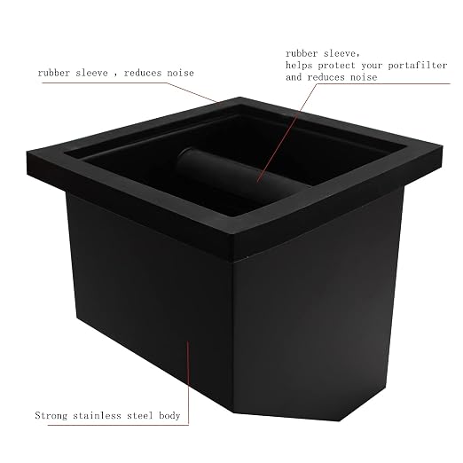 DIBTSA Espresso Coffee Ground Knock Box Chute, Built-in Desktop Waste Bucket, Stainless Steel Bottomless Knocking Residue Box (Trapezoid)