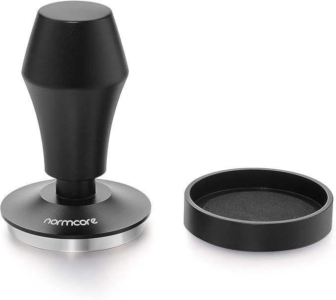 Normcore 58.5mm Coffee Tamper V4 - Spring-Loaded Tamper with 15lb / 25lb / 30lbs Replacement Springs - Anodized Aluminum Handle and Stand - Stainless Steel Flat Base,Black