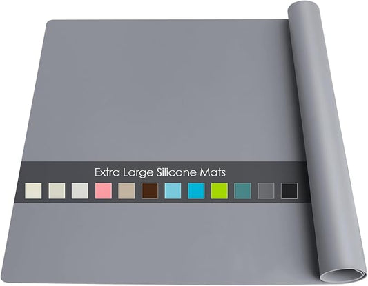 Extra Large Silicone Table Mat, Genuine Food-Grade Silicone Mat for Crafts Kids Dinner Placemat Desk Countertop Waterproof Protector Heat Insulation Kitchen Pastry Rolling Dough Pad (Dark Gray)