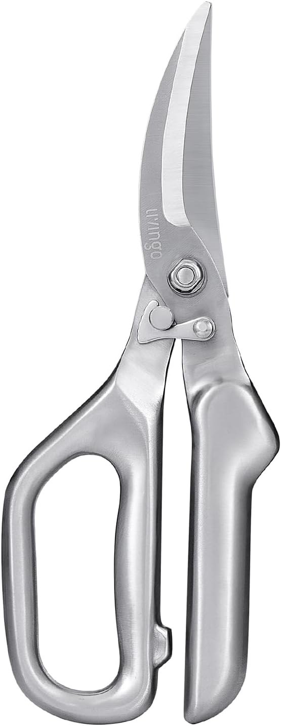 LIVINGO Kitchen Scissors Heavy Duty Utility Poultry Shears Stainless Steel | Sharp Curved Blade, Safety Lock Design, Chicken Bone Meat Cutting, Food Preparation, Vegetable Herbs