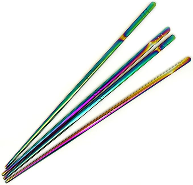 2Pairs Stainless Steel Chopsticks Set, Multicolor Metal Chopsticks Reusable, Sushi Food Sticks,Dishwasher Safe,9.0inch (Rainbow)