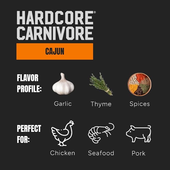Hardcore Carnivore Cajun Seasoning for Gumbo, Jambalaya & Rice, 10.5oz | Bold chili, garlic & thyme deliver authentic Cajun flavor. Great on Chicken, Pork & Seafood. MSG Free & Gluten Free