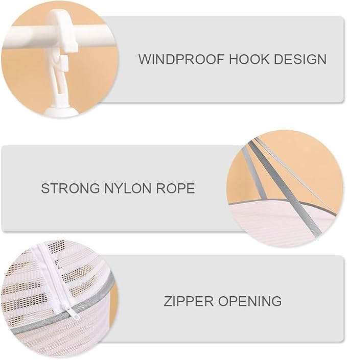 Foldable Drying Net for Vegetables, Fish, and Dehydrated Goods, Multi-Tiered Food Drying Net, Versatile Drying Rack, Windproof Design, Zipper Closure for Insect Protection 4Layer White