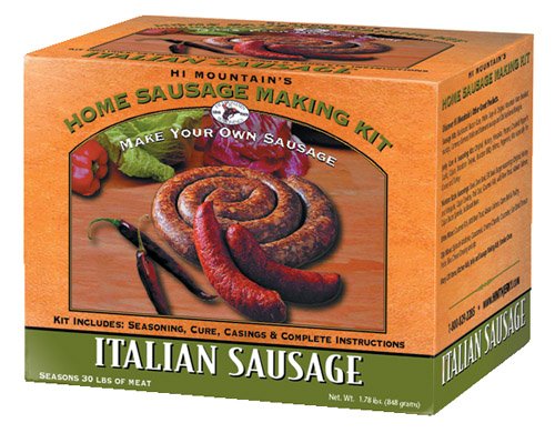 Hi Mountain ITALIAN Sausage Kit | Makes up to 30 lbs | Complete sausage making kit with cure, natural hog casings & directions. Perfect for pork, beef, venison, deer, & elk