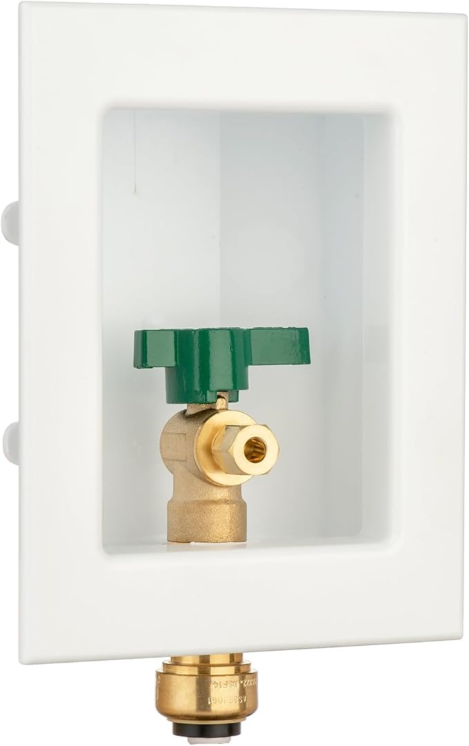 (1 Pack) Lidertik 1/2 inch Push-to-Connect Pre-Assembled Ice Maker Outlet Box Valve 1/4 inch Recessed Refrigerator Water Line Wall Box with Shut Off Valve LI-ZBQH-550