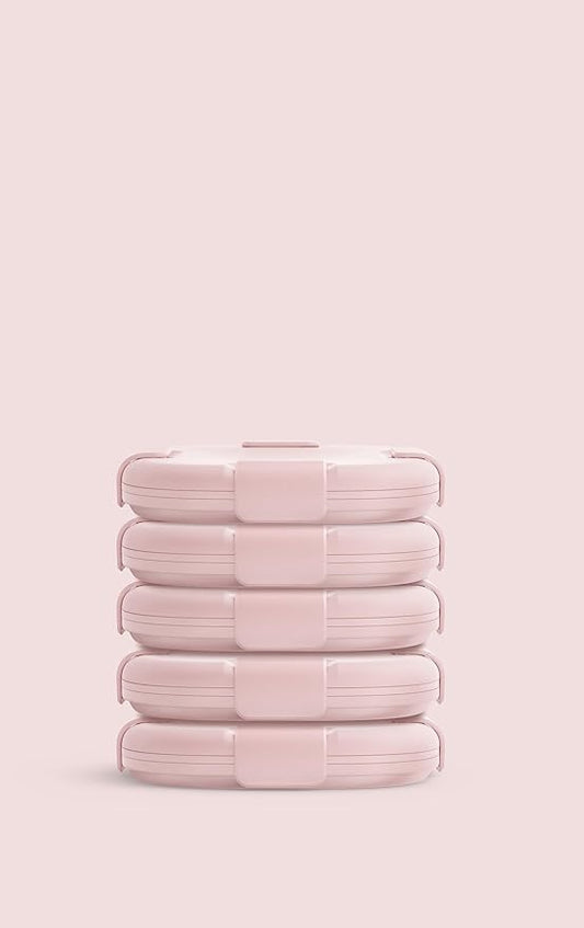 STOJO Collapsible Sandwich Box – 24oz, Reusable Food Storage Container, Silicone Bowl for Hot/Cold Food – Meal Prep, Lunch, Camping, Hiking – Dishwasher Safe (Set of 5, Carnation)