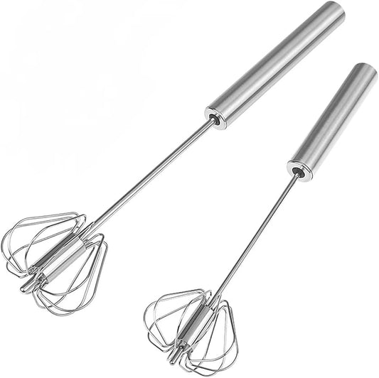2 PCS Stainless Steel Semi-Automatic Whisk, Hand Push Rotary Whisk Blender, Versatile Milk Frother for Blending, Whisking, Stirring (12 Inch)