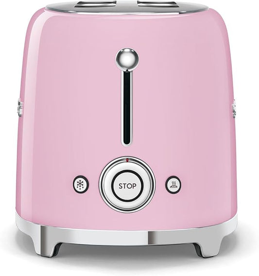SMEG 2 Slice Toaster with 6 Presets and Defrost Function and Removable Crumb Tray TSF01PKUS, Pink