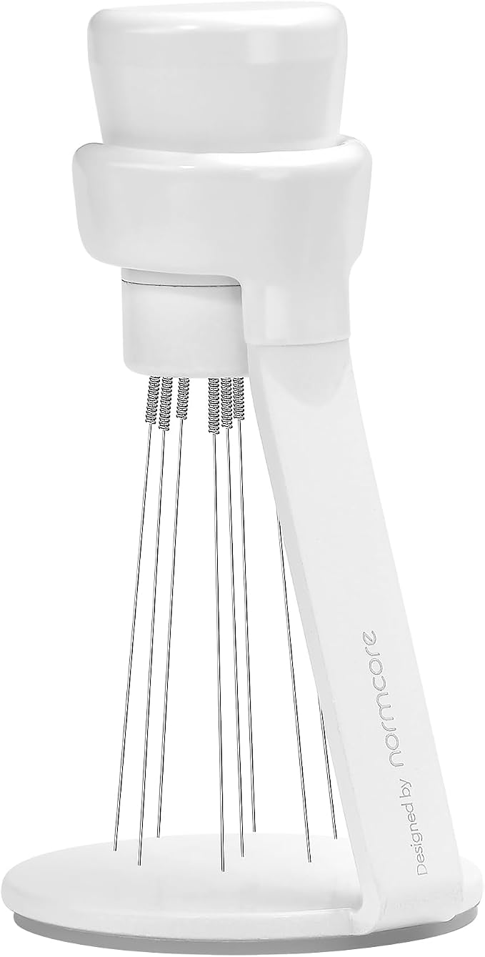 Normcore WDT Tool V2.1 with Stand - 0.23mm 9 Prong Espresso Distribution Too, Weiss Distribution Technique, Magnetic Coffee Stirrer with 16 Extra Needles, Non-Stick Coating White