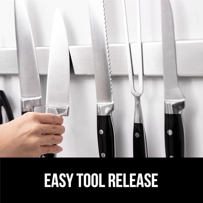 GORILLA GRIP Stainless Steel Magnetic Knife Holder for Wall, 18 Inch, Multi-Purpose Magnet Bar for Knives, Tools, Art Supplies, Heavy Duty Strip Holds Up to 6 lbs, Kitchen Organizer, Drilling Required