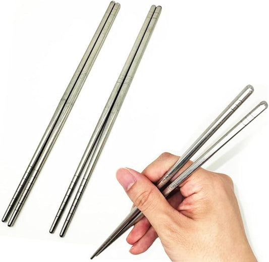 2Pairs Silver Stainless Steel Chopsticks Reusable Dishwasher Safe | Lightweight,Easy to clean
