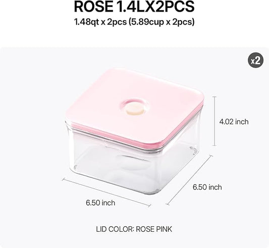 VAKUEN Premium Airtight Food Storage Containers ROSE Square 1.48qt 2P/SET, Patented Double Silicone Lining, 100% Leak Proof, BPA-FREE