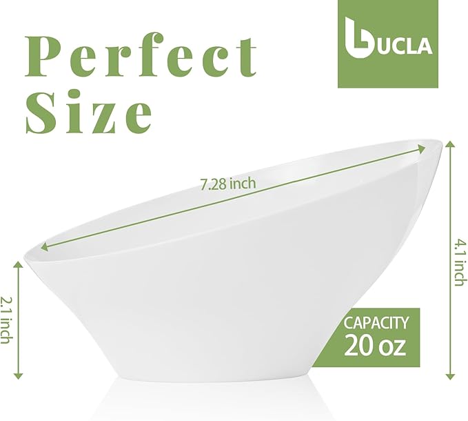 bUCLA 12 Pack White Plastic Serving Bowls - 20 OZ Angled Party Table Salad and Fruit Bowls Disposable for Chip&Candy, Ideal for Wedding